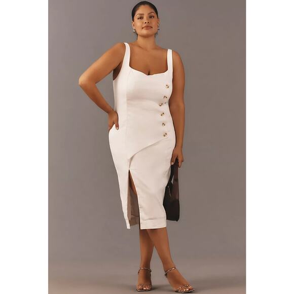 NWT By Anthropologie Sleeveless Square-Neck Linen Button Wrap Midi Dress $178 XL - Picture 5 of 8